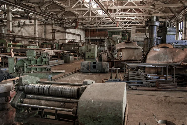 Color old and abandoned factory building interior.