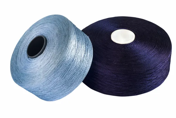 Blue silk yarn rolled on coils