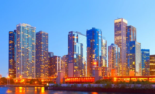 City of Chicago USA, colorful sunset panorama skyline of downtown
