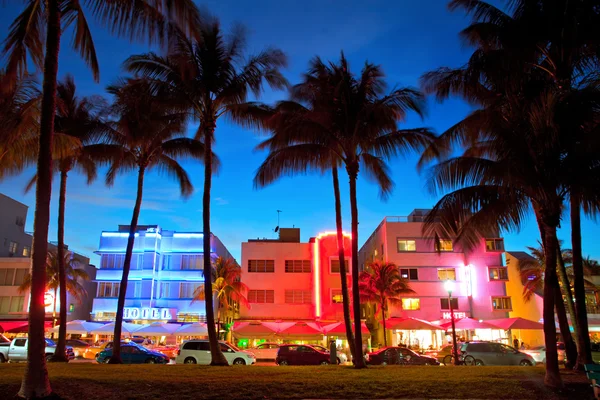 Miami Beach Florida hotels and restaurants at sunset