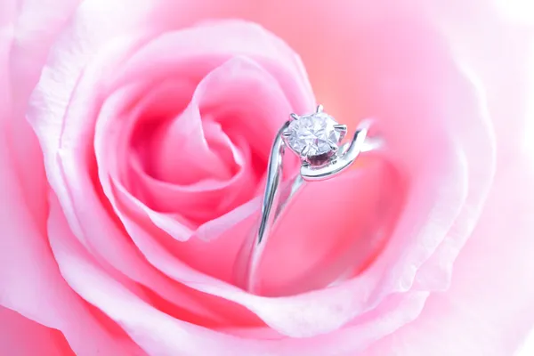 Romantic Pink Rose with diamond wedding ring