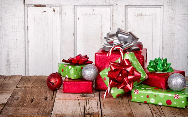 Christmas Presents on Wooden Background