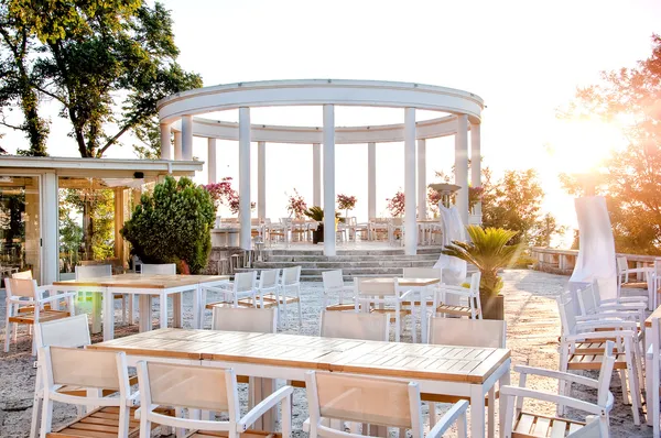Beautiful restaurant with terrace on ocean shore