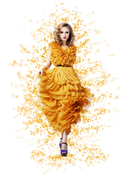 Classy Graceful Shiny Woman in Trendy Modern Yellow Vernal Dress