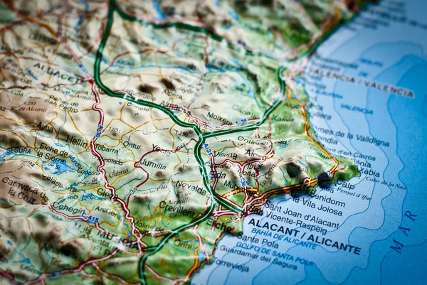Road map of Costa Blanca Alicante, Spain