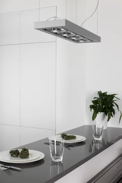 Black and white modern kitchen with stylish furniture
