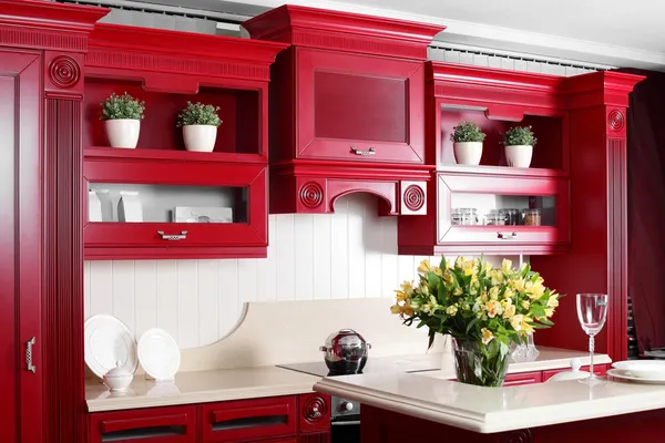 Modern red kitchen with stylish furniture