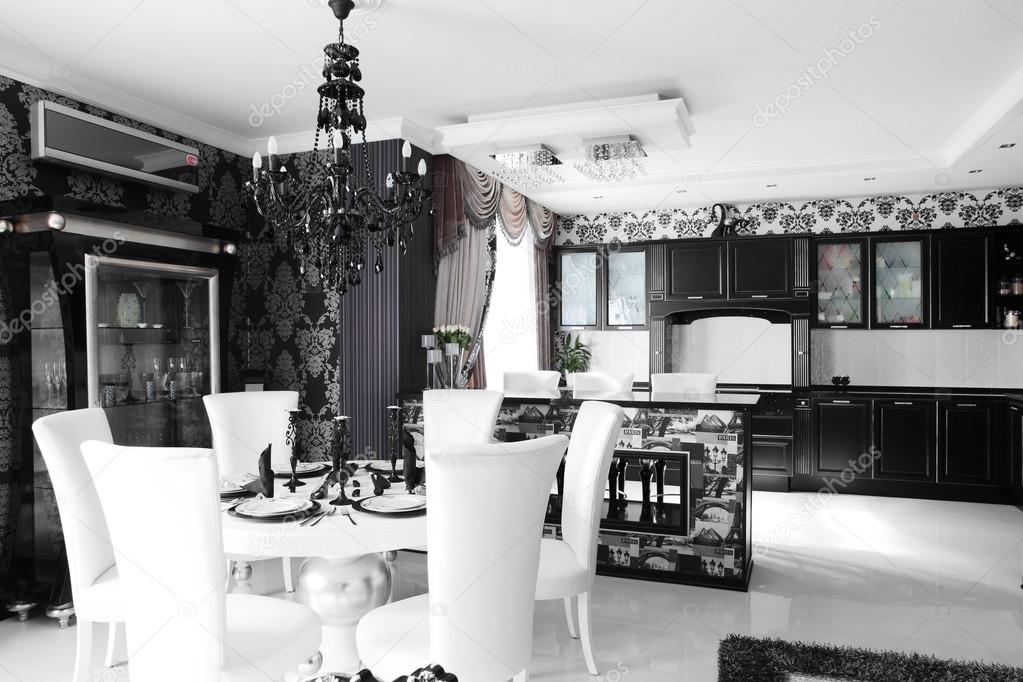 Cucina moderna bianco e nero con eleganti mobili — foto stock ...