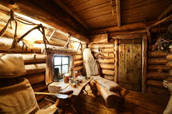 Interior of russian wooden sauna