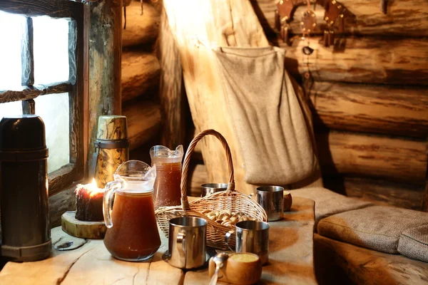 Interior of russian wooden sauna