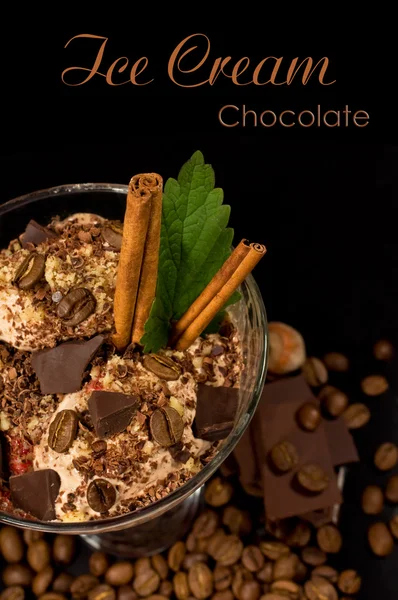 Coffee ice cream with chocolate and cinnamon