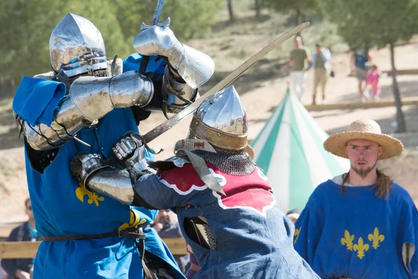 Fighters on the World Championship of Medieval Combat on May 2, 2014 in Belmonte, Cuenca, Spain. This championship is celebrating in the Belmonte castle from May 1 to May 4.