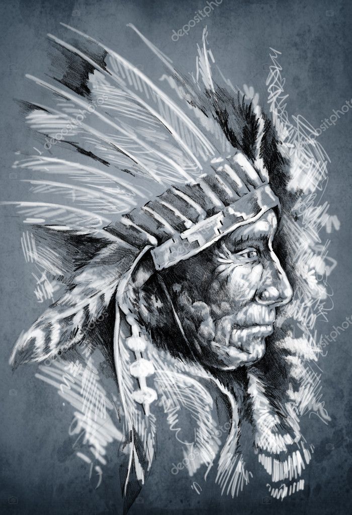 Sketch of tattoo art, native american indian head, chief, dirty — Stock Photo © outsiderzone ... Sketch of tattoo art, native american indian head, chief, dirty — Stock Photo © outsiderzone ...