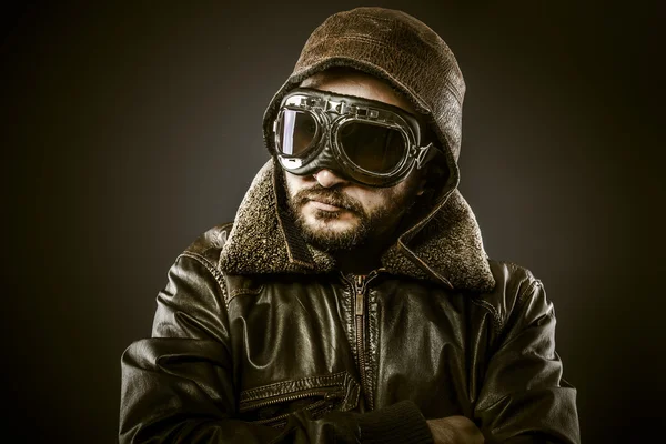 Fighter pilot with hat and glasses era, vintage