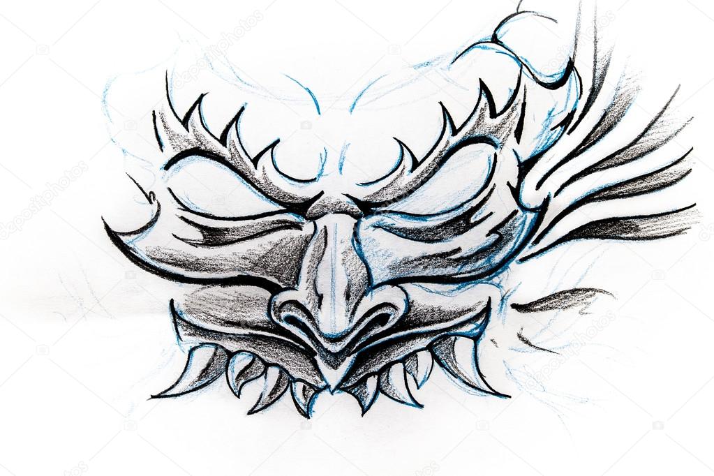 Devil mask, sketch of tattoo — Stock Photo © outsiderzone #42461003