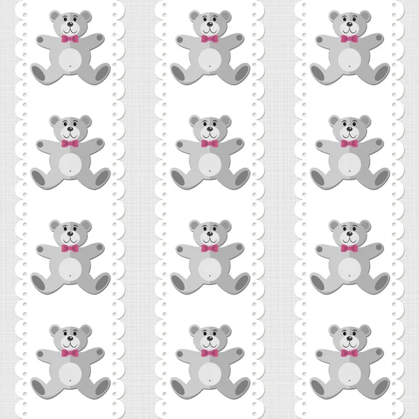 Toy animal elegant teddy bear on white doily vertical ribbon pink baby girl room decorative seamless pattern on light background