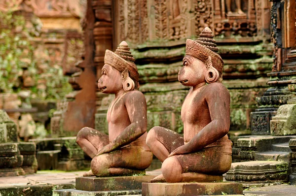 Gods sculptures at Banteay Srei, the temple of women, near Angko