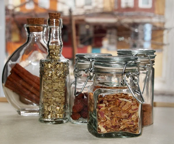 Pretty Jars With Dried Herbs