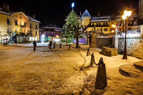 Illuminated Central Square of Megeve on Christmas Eve, French Al