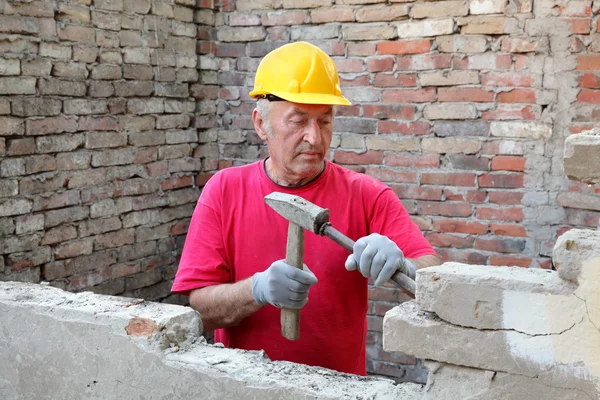 Construction site, old building demolishing