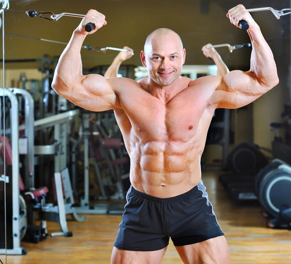 Bodybuilder posing at gym - strong man torso