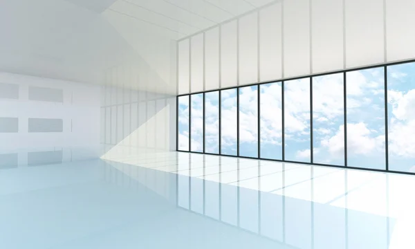 Empty white room with the large window