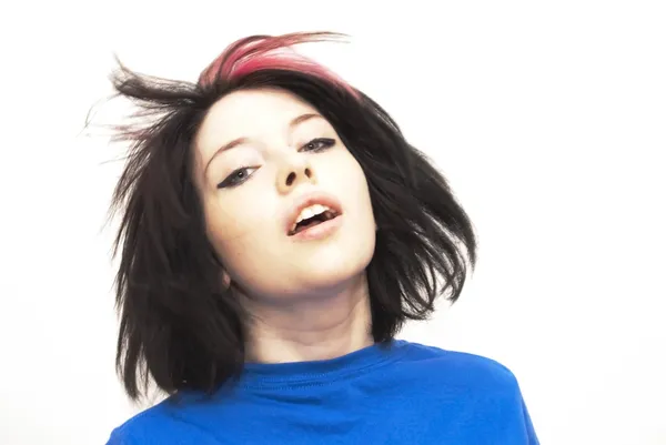 Beautiful  Woman with a red tuft  Shaking Her Hair