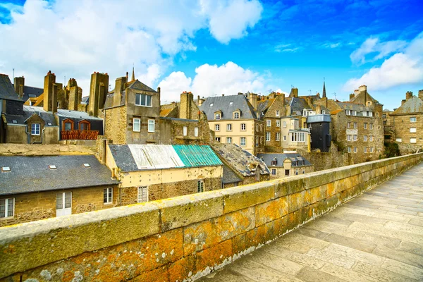 Saint Malo city walls and houses. Brittany, France.