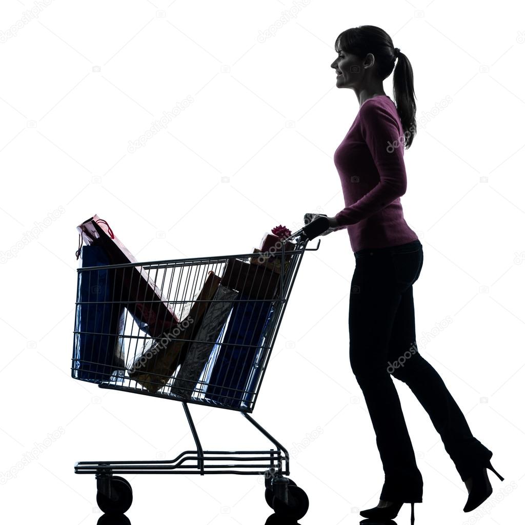 Silhouette Woman Shopping Woman with full shopping cart
