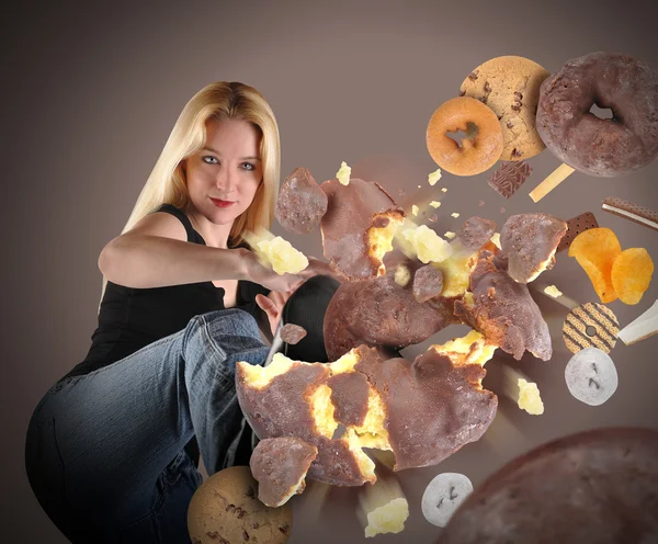 Diet Woman Kicking Junk Food