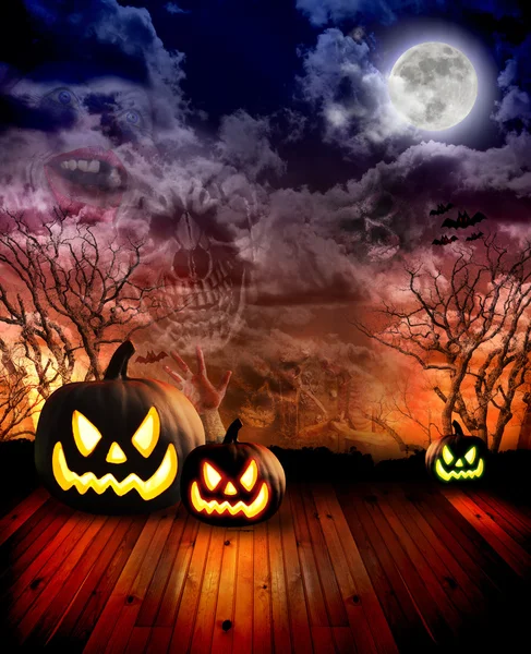 Scary Halloween Pumpkins at Night