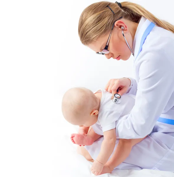 Woman doctor with tiny baby