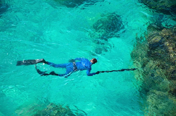 emerald green sea water diver spearfishing