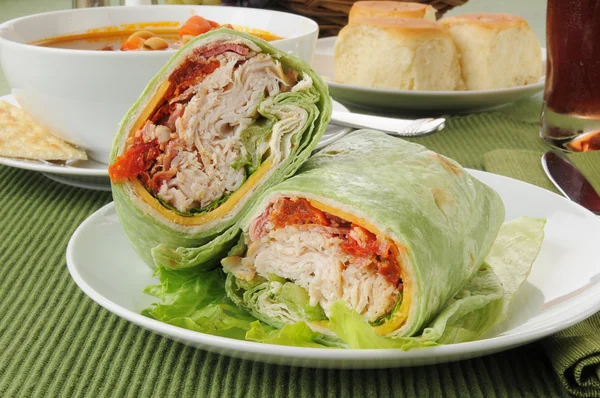 Turkey or chicken wrap with vegetable beef soup