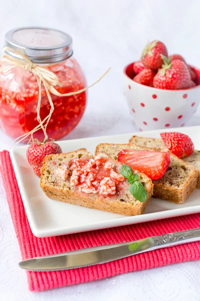 Strawberry butter on the banana bread
