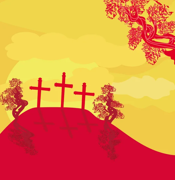 Crosses on a hill at sunset vector background concept landscape