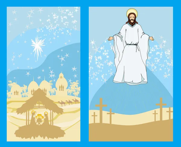 Two religious images - Jesus Christ bless and birth of Jesus