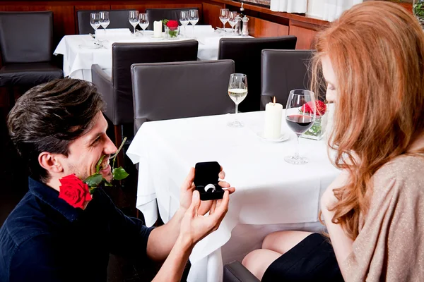 Happy couple in restaurant romantic date