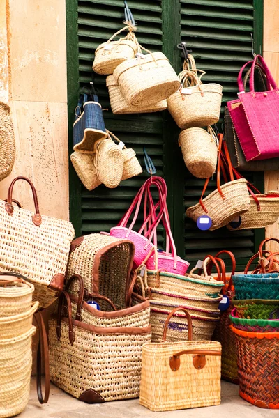 Handmade colorful straw handbags on market sale summer