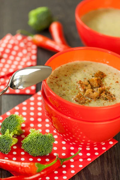 Bowl of chili pepper and broccoli soup