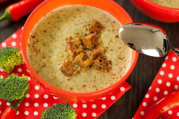 Bowl of chili pepper and broccoli soup