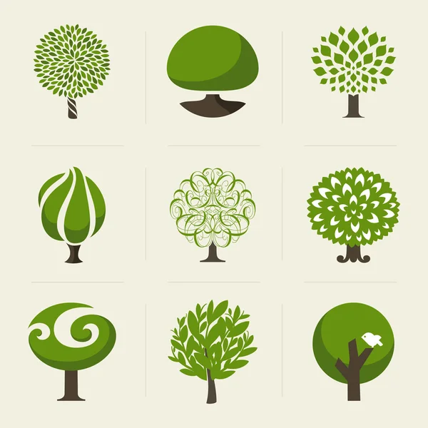 Tree. Collection of design elements. Vector logo templates set