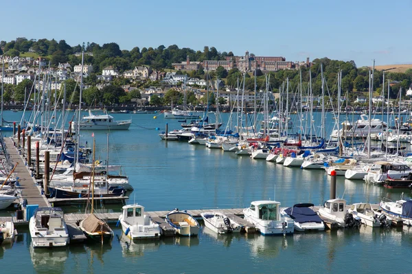 Dartmouth Marina Devon England UK boats and yachts on the river with blue sky during the summer heatwave of 2013