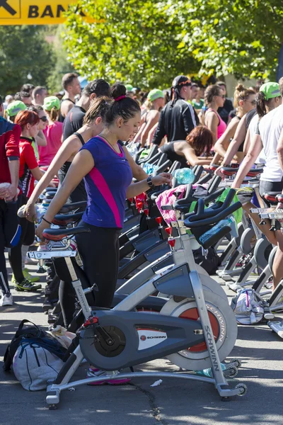 Outdoor stationary bicycle cycling