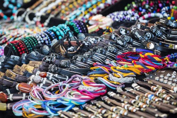 Colorful leather bracelets, beads, accessories and souvenirs