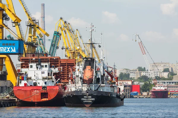 Docked cargo ships