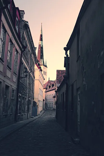 Retro photo of old european town street