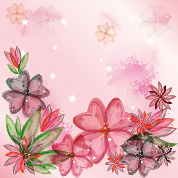 Floral design with transparent watercolor flowers