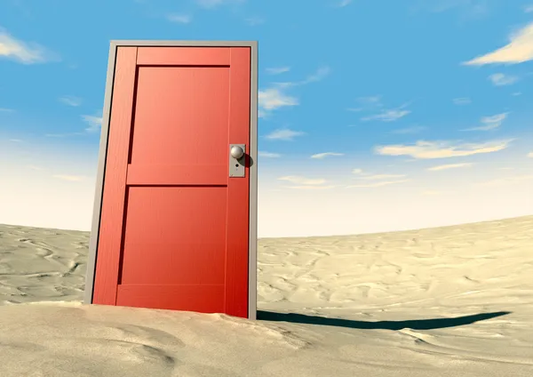 Red Door Closed In A Desert