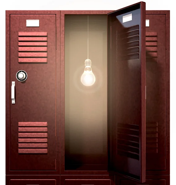 Red School Lockers With Light Bulb Inside Front